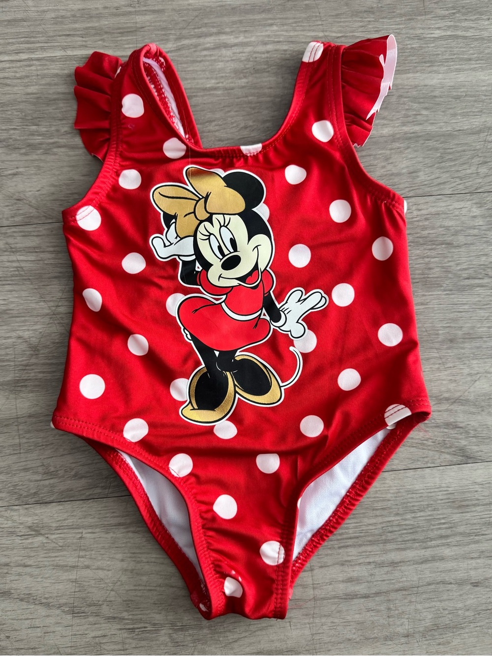 Disney Minnie Mouse Red Polka Dot One Piece Swimsuit Girls 18M Ruffle Bow